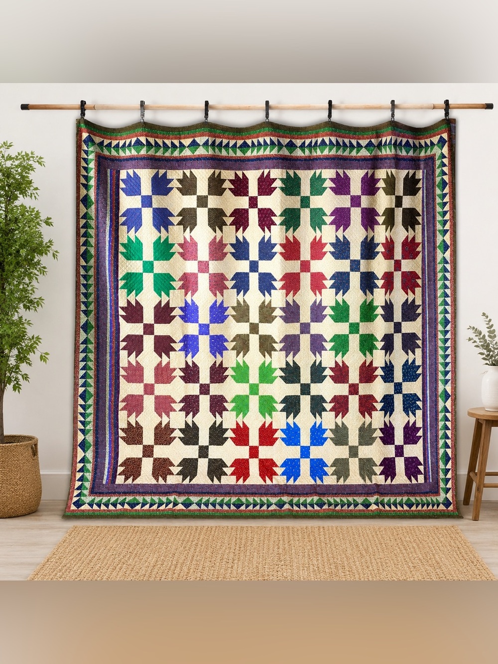 Bear Paw Quilt King Size 109” x 127” Hand Stitched Quilting